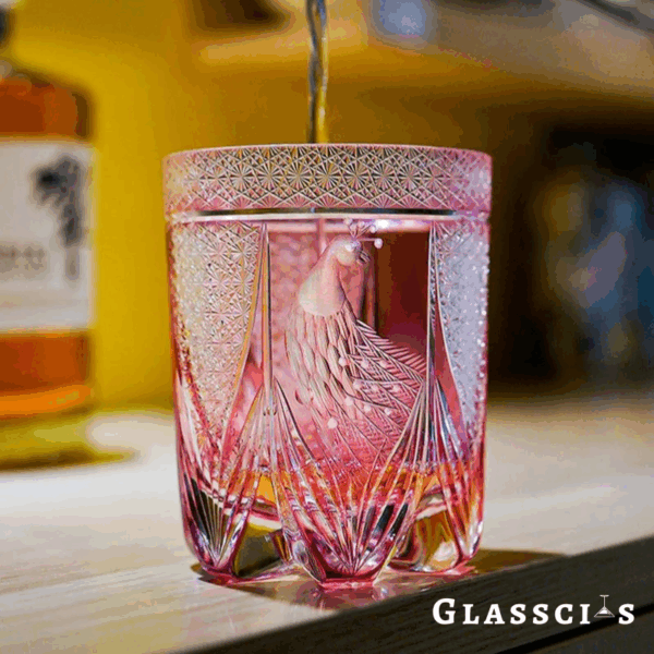 mikiba Peacock Edo Kiriko Whiskey Glass – Intricate Feathered Crystal Tumbler - Image 13