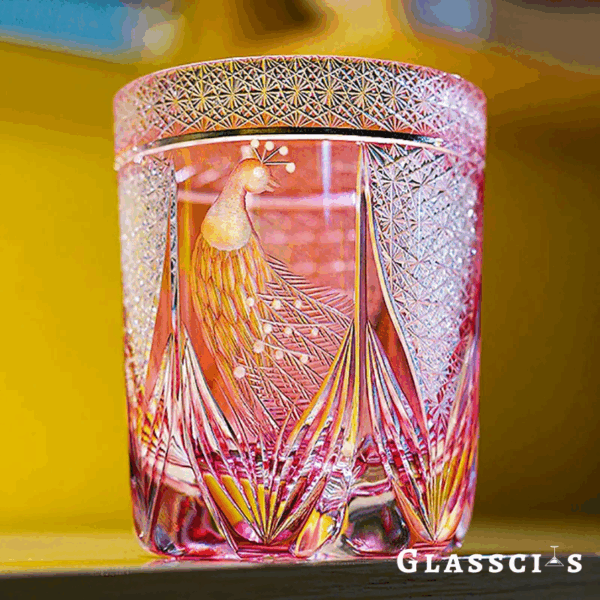 mikiba Peacock Edo Kiriko Whiskey Glass – Intricate Feathered Crystal Tumbler - Image 15