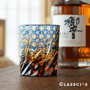 mikiba Waves & Starry Sky Edo Kiriko Whiskey Glass – Artistic Cut Crystal Tumbler
