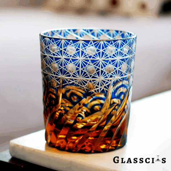 mikiba Waves & Starry Sky Edo Kiriko Whiskey Glass – Artistic Cut Crystal Tumbler - Image 2