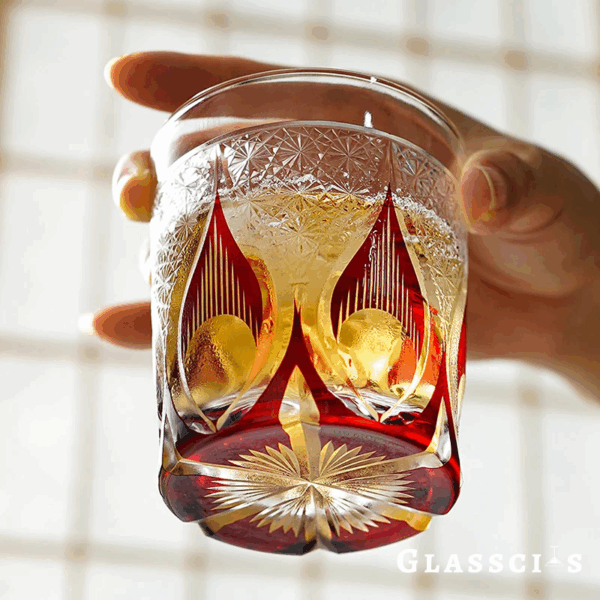 mikiba Flame Edo Kiriko Whiskey Glass – Bold Cut Crystal Tumbler - Image 3