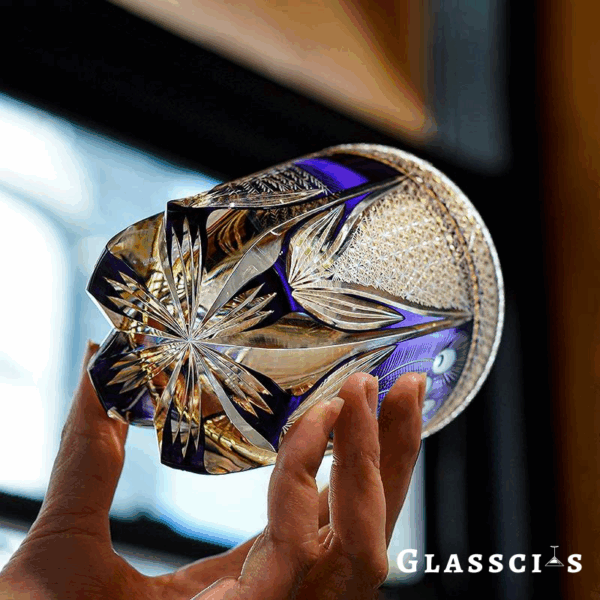 mikiba Peacock Edo Kiriko Whiskey Glass – Intricate Feathered Crystal Tumbler - Image 5