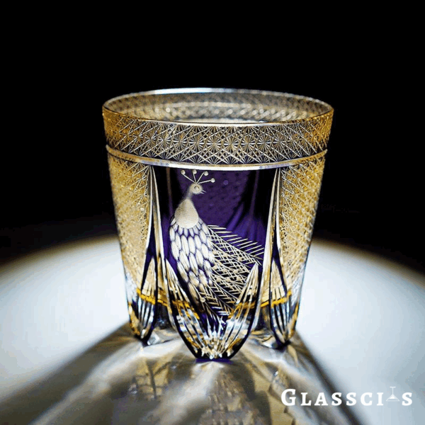 mikiba Peacock Edo Kiriko Whiskey Glass – Intricate Feathered Crystal Tumbler - Image 6