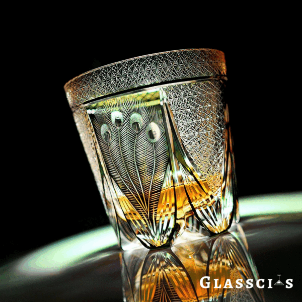 mikiba Peacock Edo Kiriko Whiskey Glass – Intricate Feathered Crystal Tumbler - Image 8